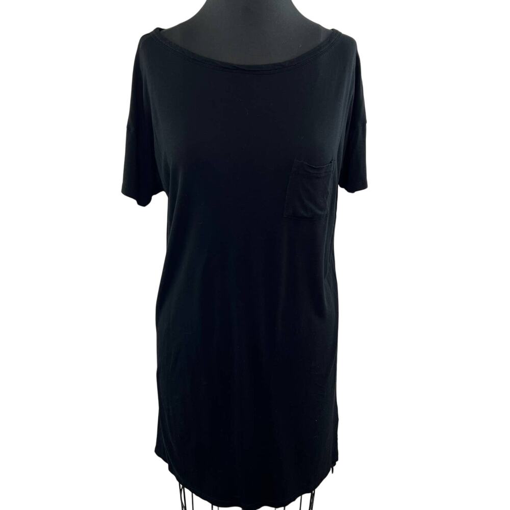 T by Alexander Wang Black Crew Neck Rayon Short Sleeve Mini TShirt Dress Large L
